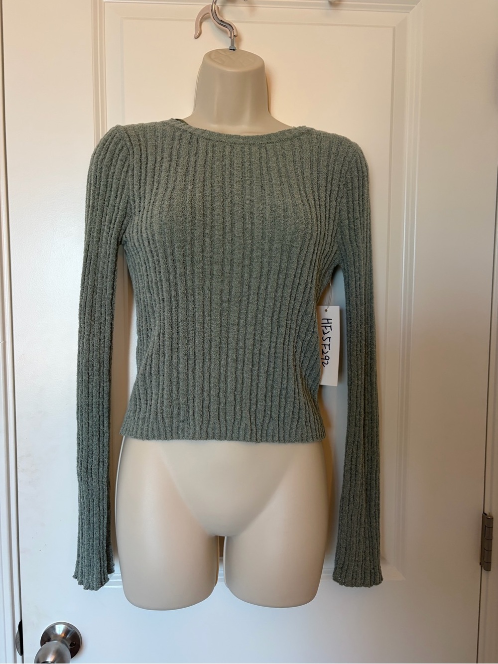 HYFVE Ribbed Crewneck Sweater in Sage Green